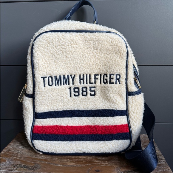 Tommy Hilfiger 1985 Shearling Red, White and Blue Backpack with Blue Logo Straps - Picture 3 of 10